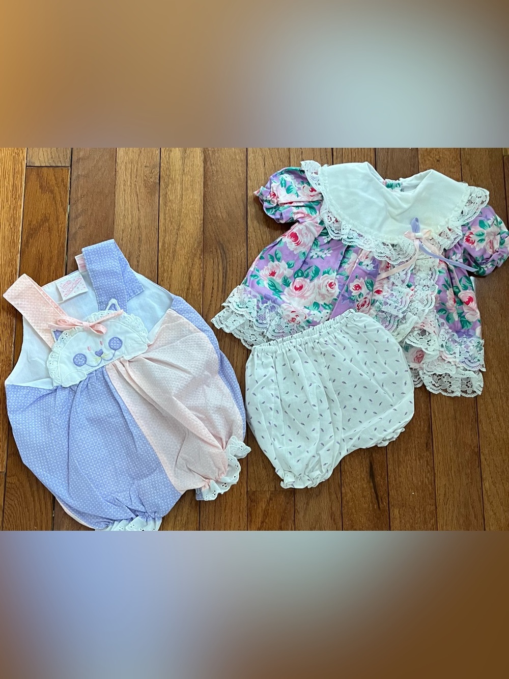 Vintage 80s Baby Girl Outfit Lot 0-6M Lace Floral Dress Little Miracles Romper